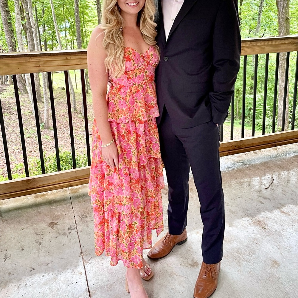 ASTR midsummer Floral Tiered Pink Dress